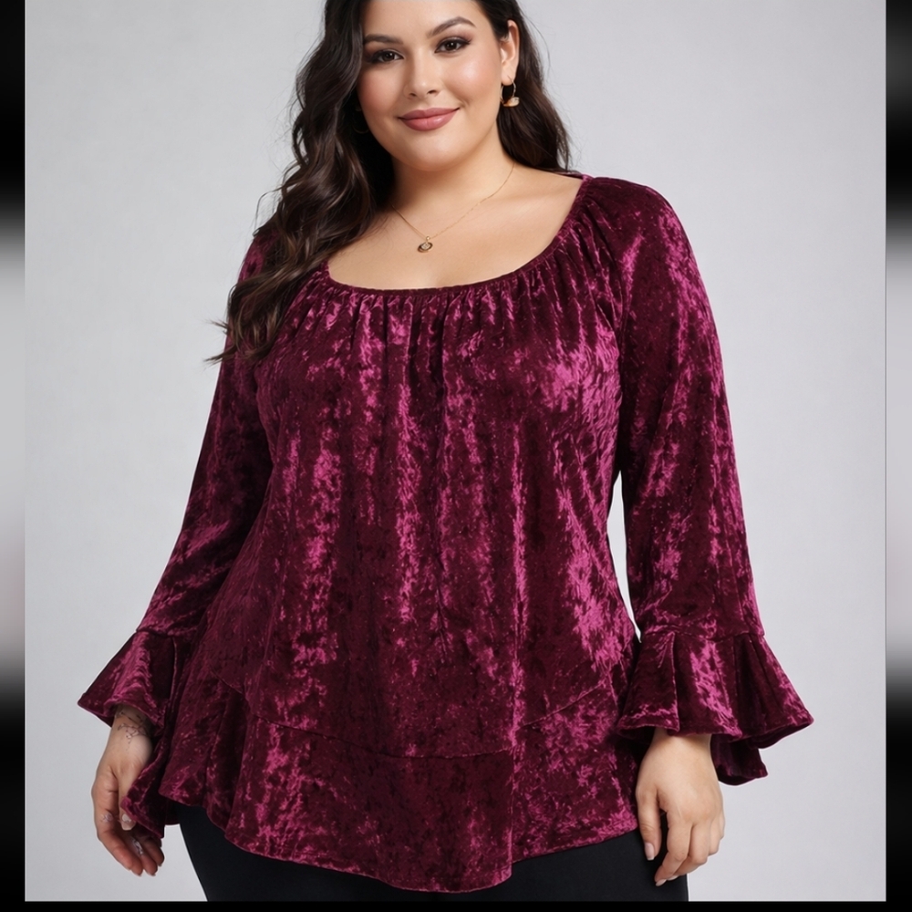 New Directions Top Tunic Size 2X Burgundy Crushed Velvet Whimsigoth Renaissance